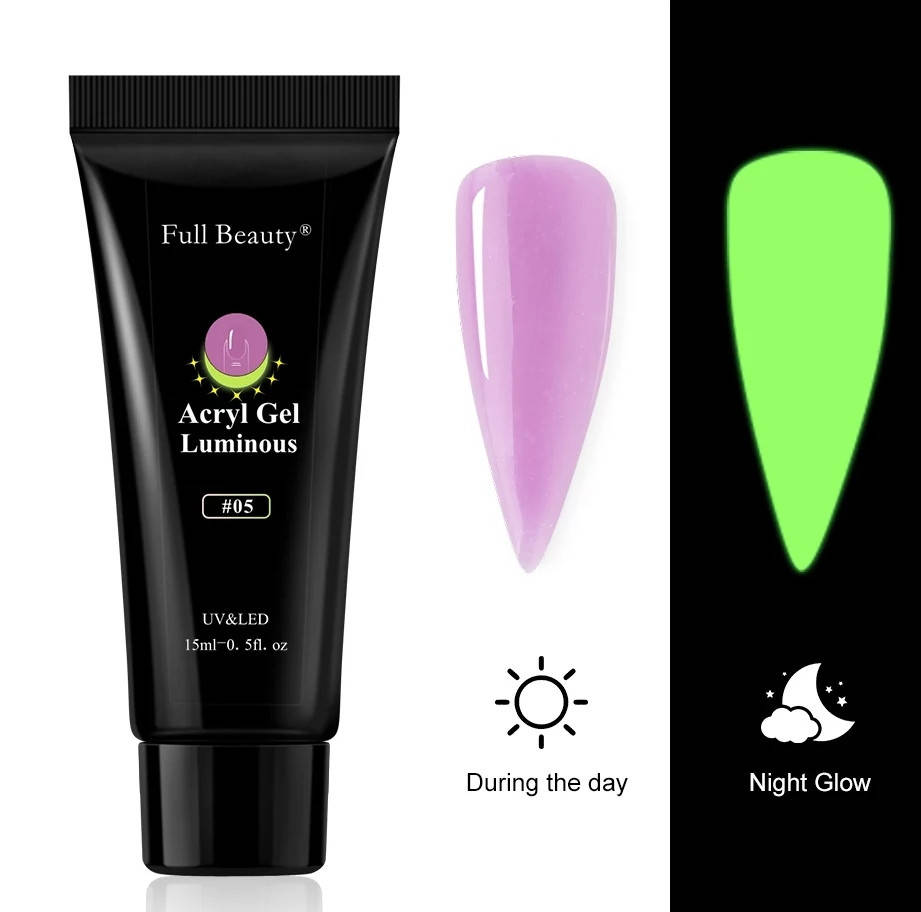 

Full Beauty Полигель светящийся в темноте Акрил гель, акригель для наращивания и укрепление ногтей 15мл