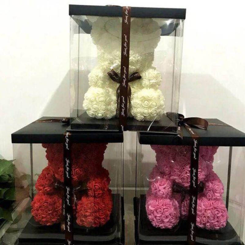 

Мишки из 3d роз ручной работы 25см, Разные цвета