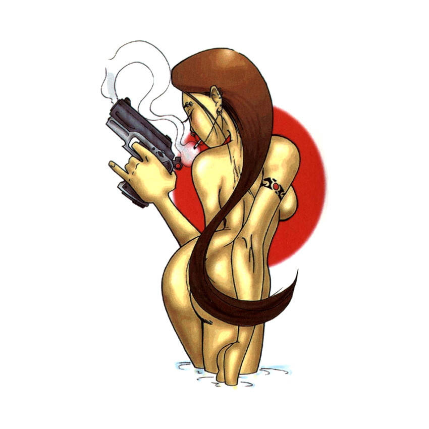 

Флеш тату Woman with pistol переводная-временная татуировка, водостойкая