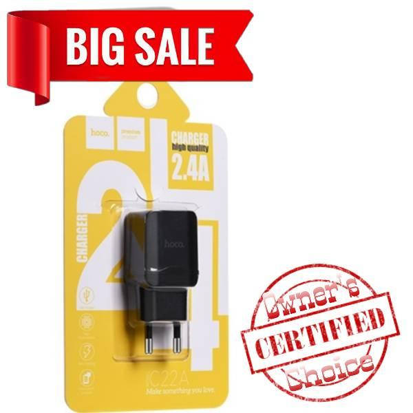 

Сетевое зарядное устройство Hoco C22A 1 USB 2.4A чёрное, Черный