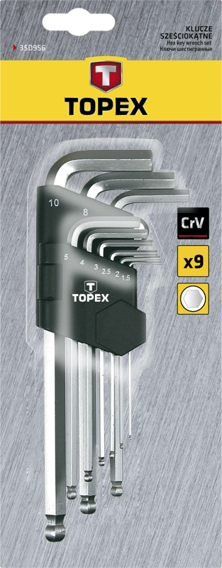 

Ключи шестигранные, с шаровой головкой длинные Topex (35D957)