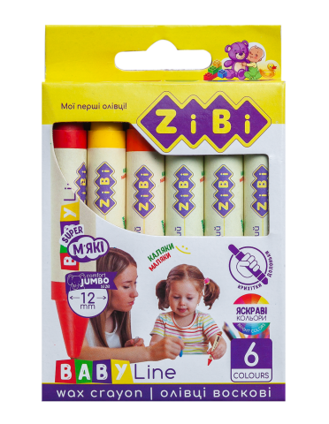 

Олівці воскові SUPER JUMBO, 6 кольорів, круглий корпус, BABY Line