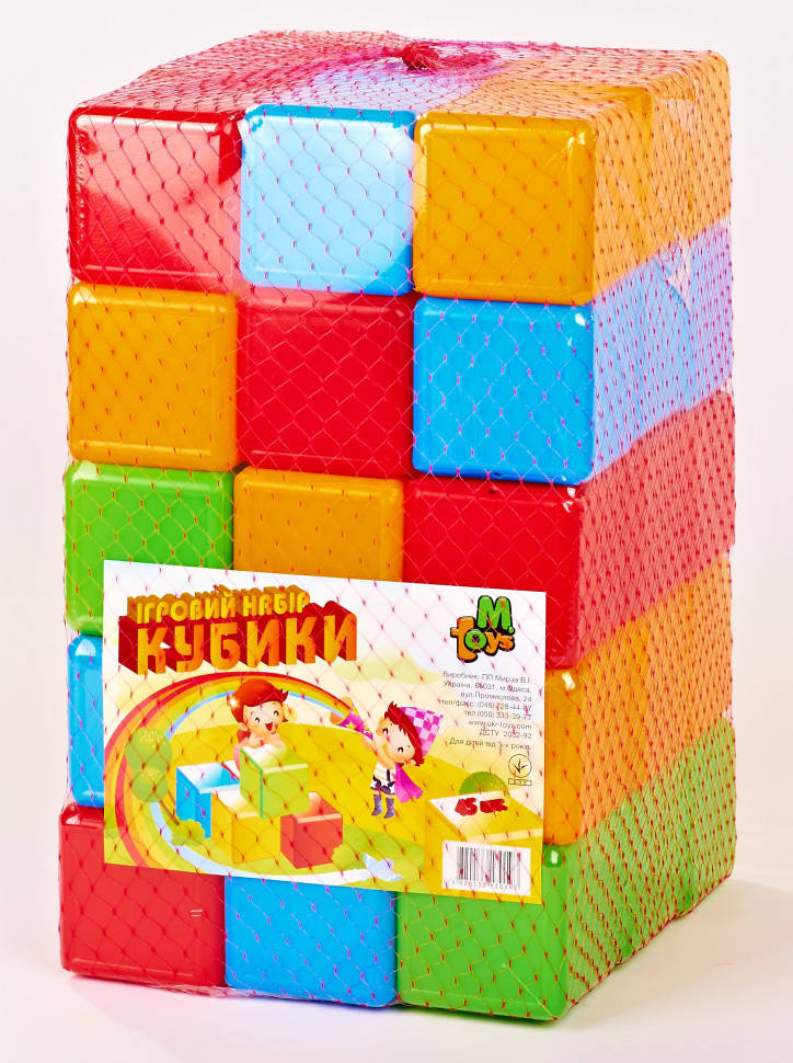 

Детские кубики игровые MToys пластиковые, 45 штук разноцветные в сетке