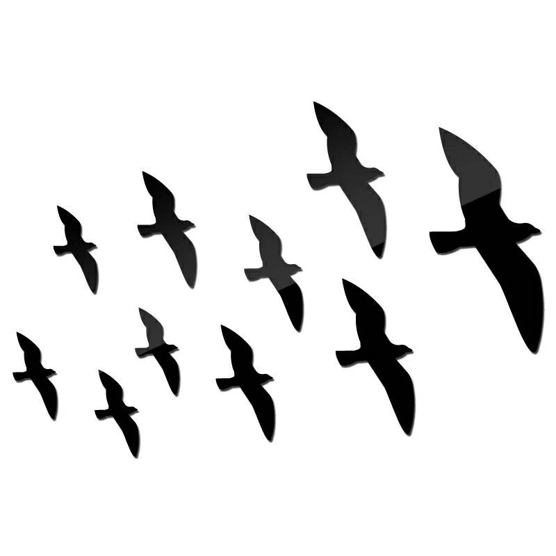 

Акриловые зеркальные наклейки на стену, окна, двери "птицы зеркальные 10шт набор" от 11 до 28.5 см Черный