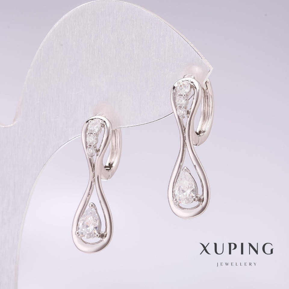 

Серьги Xuping родий с белыми камнями и белыми стразами 25х8мм
