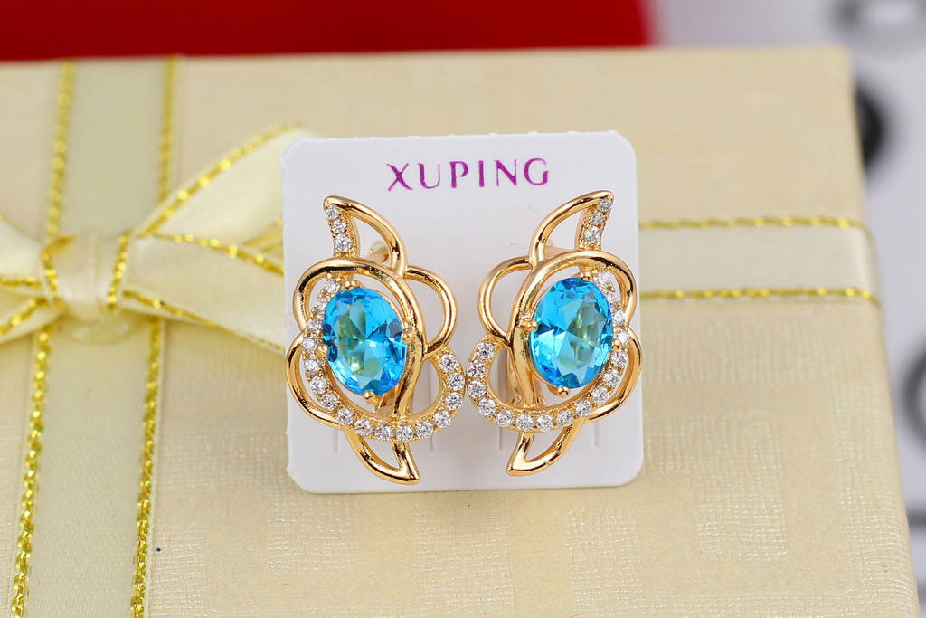 

Серьги Xuping Jewelry с голубыми камнями 2,2 см золотистые