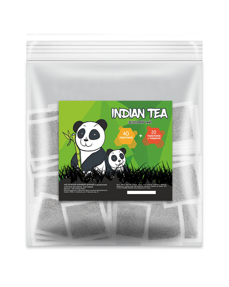 

Чай зелёный пакетированный Indian Tea 40 пакетиков + 20 пакетиков