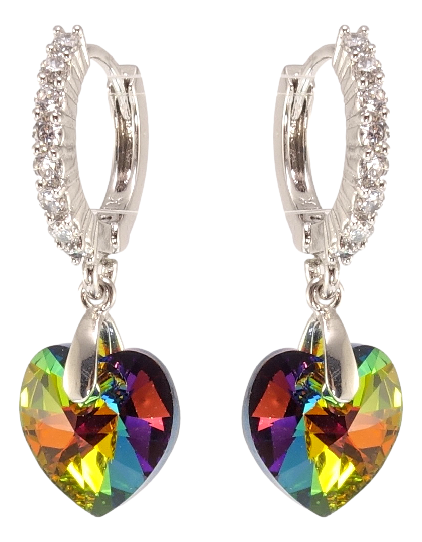 

Серьги ХР Родий с кр-ми Swarovski подвески на колечках "Кристальные сердечки Vitrail Medium"