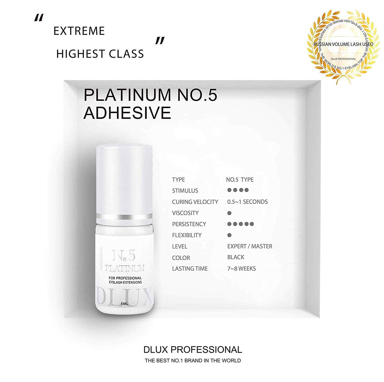 

Клей для наращивания ресниц Platinum No.5, Dlux, гипоаллергенный 5 гр