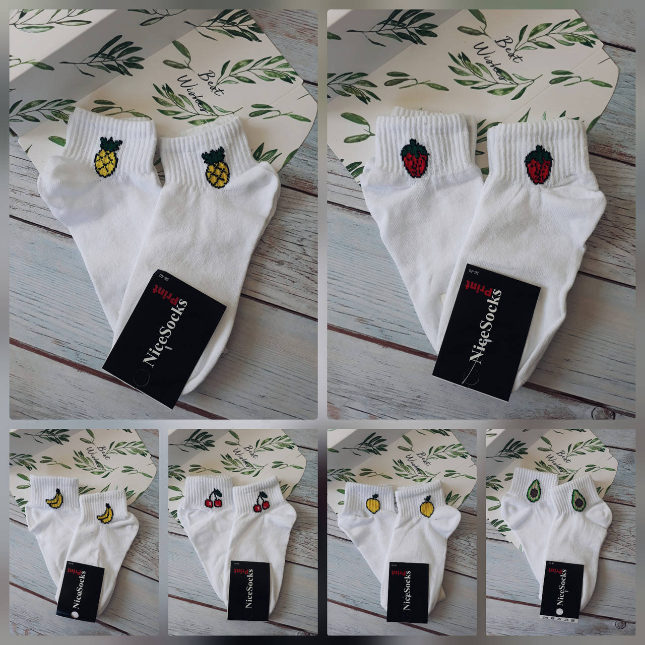 

Коротенькие женские носочки с Фруктами, 36 - 40р., Белый