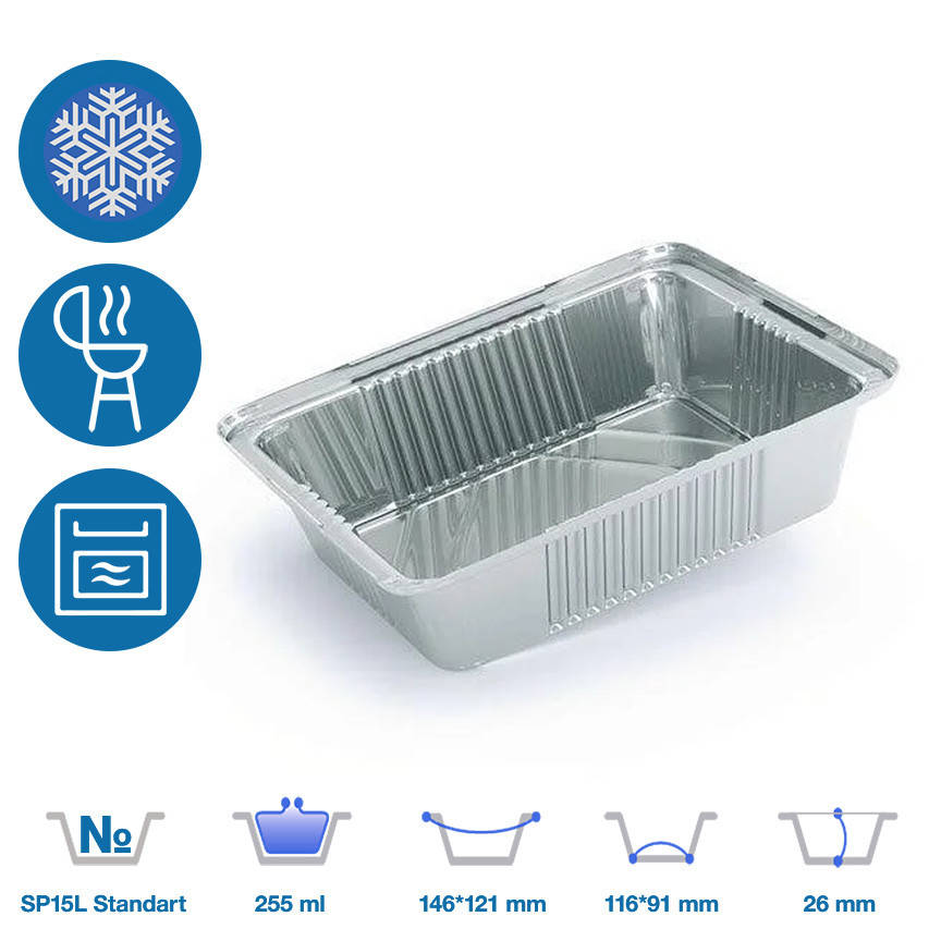 

SP15L контейнер пищевая алюминиевая ЭКО емкость из фольги 225 мл хранение доставка еды 100 шт/уп STANDART, Черный