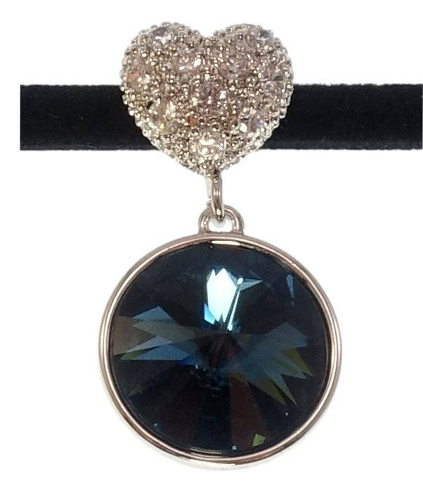 

Кулон ХР Родий с кр-ми Swarovski на замшевой ленте "Сердце с кристаллом Montana" ø 14 мм дл. 31-36см х 4мм