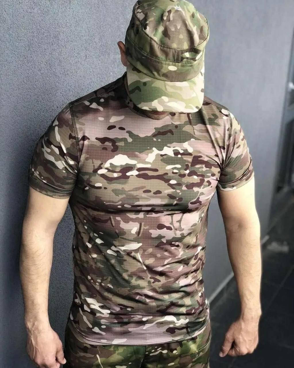 

Футболка тактическая военная мужская для армии ЗСУ хлопковая мультикам, Хаки