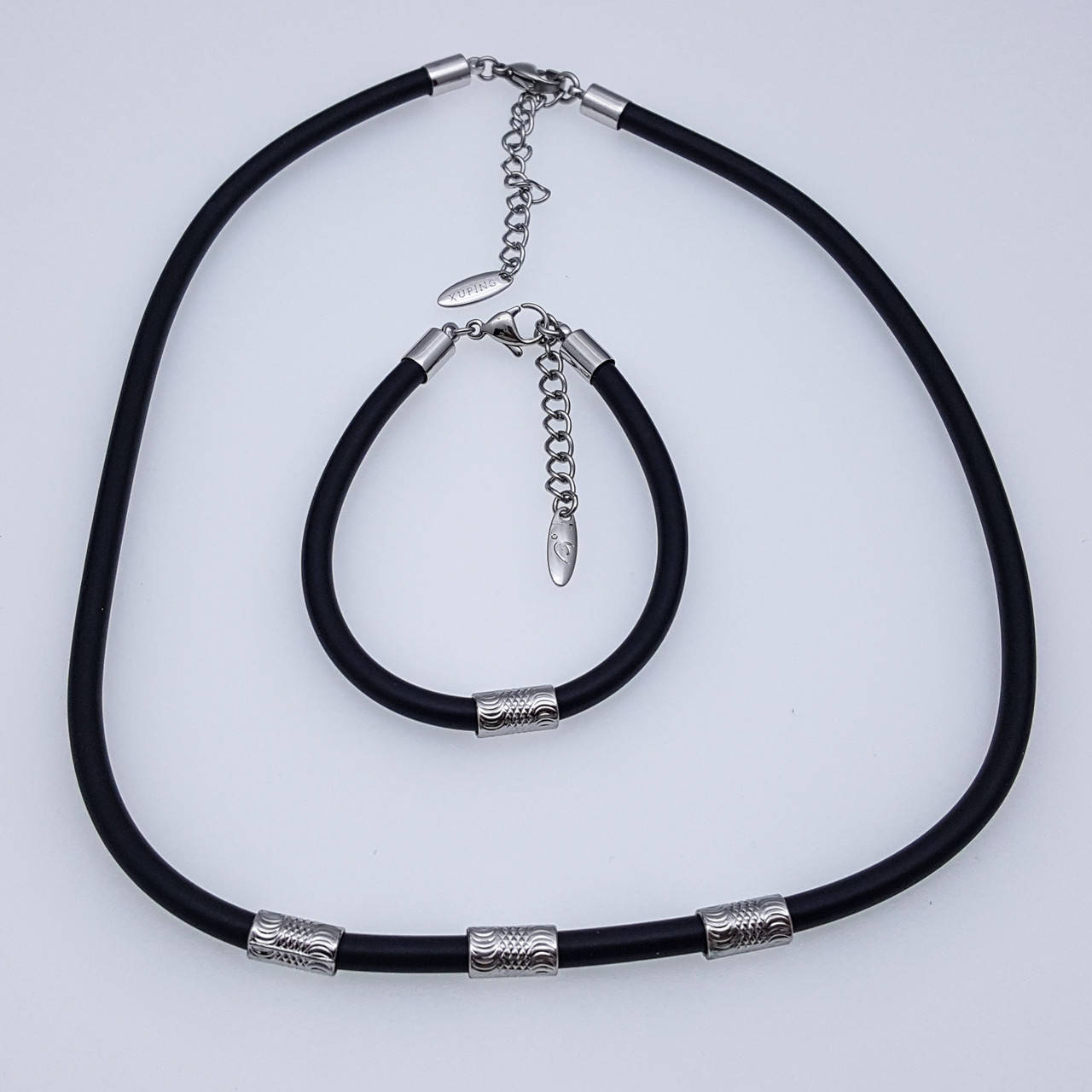 

Каучуковый Набор, со вставками, на шею: р.42-47, браслет: 17-20, медсталь Xuping, родий