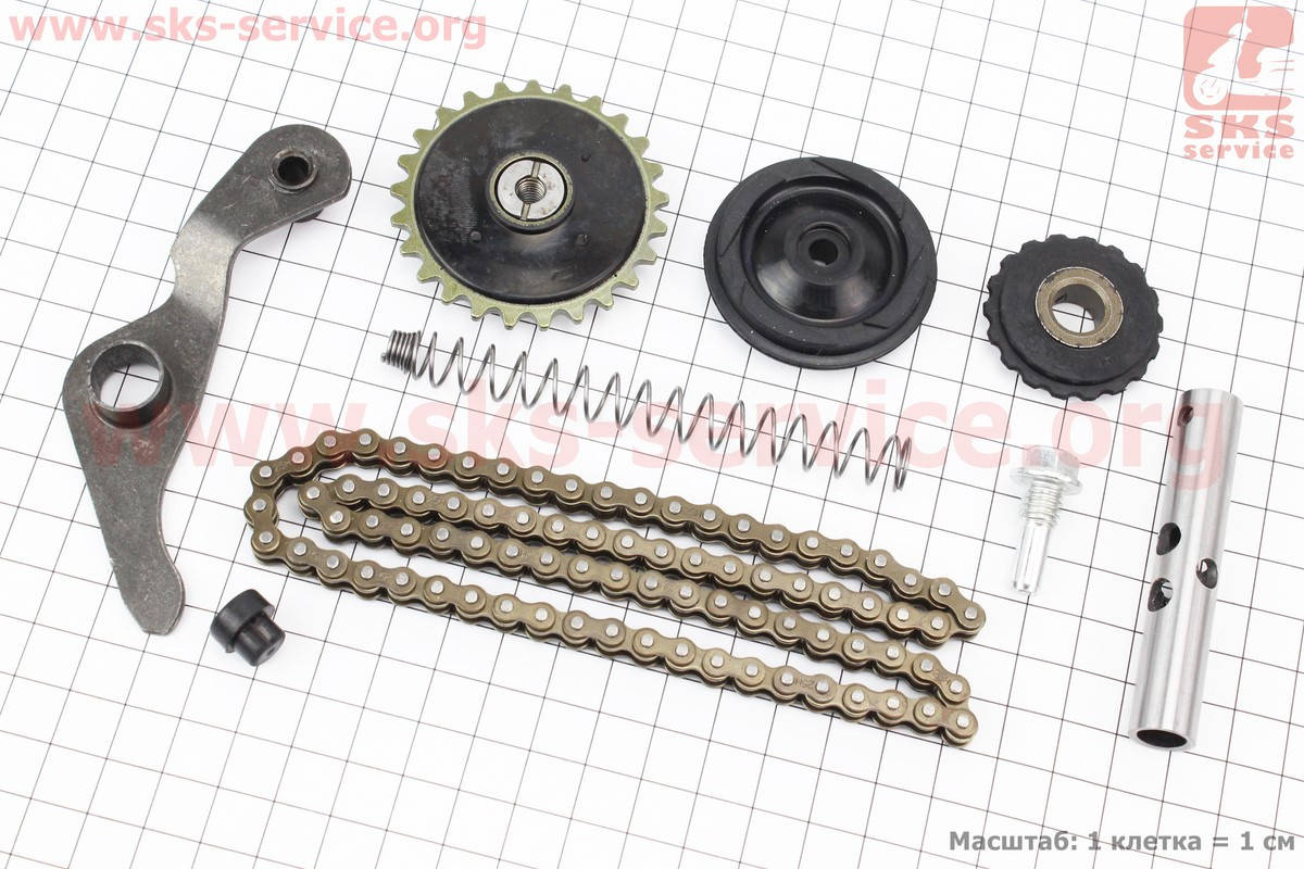 

Цепь распредвала 70сс - 25H-82L + ролики 3шт + коромысло + натяжитель, к-кт для мопеда Delta (Дельта)