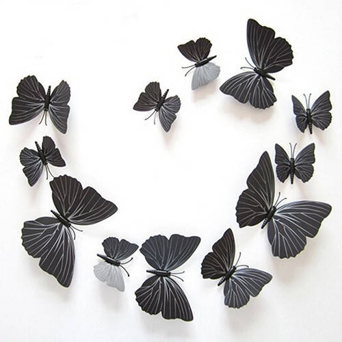 

(12 шт) Набор бабочек 3D на магните,ЧЕРНЫЕ цветные