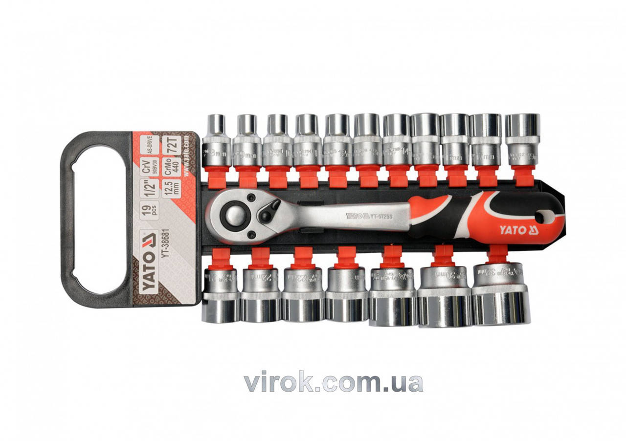 

Набор головок торцевых YATO 1/2" М8-24 мм 19 предметов YT-38681