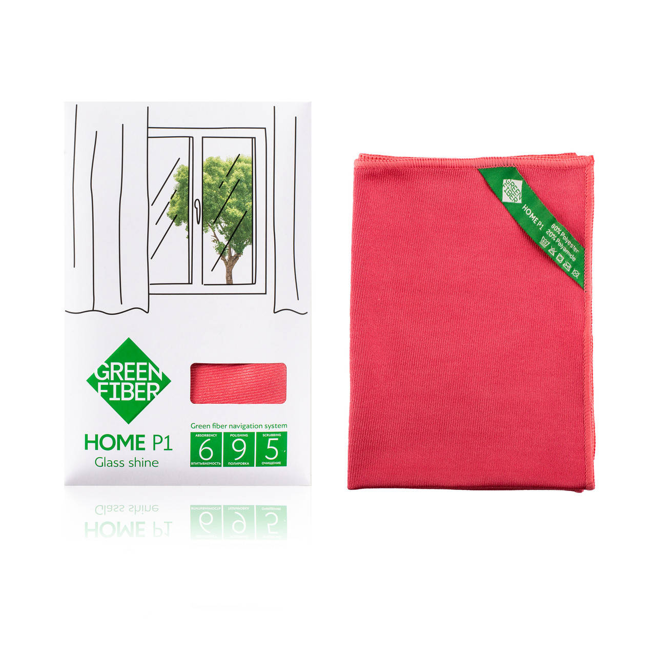

Салфетка GreenWay Green Fiber HOME P1, Файбер для стекла, коралловый (08010)