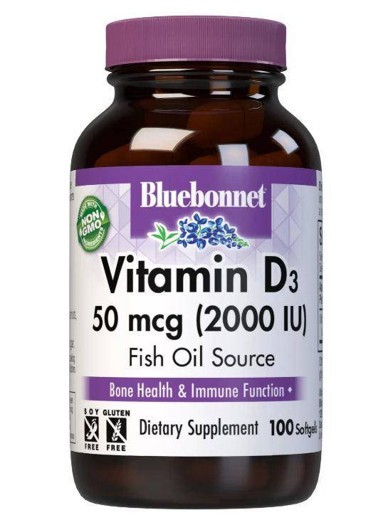 

Витамин D3 (Vitamin D3), Bluebonnet Nutrition 2000 МЕ 100 капсул