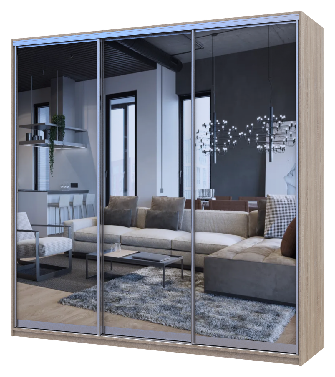 Шафа купе Doros Сіті Лайт Дуб сонома 3 Дзеркала 225х60х225 (42002138) 3