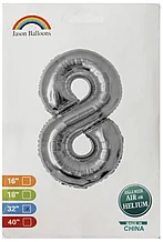 

Фольгированная цифра 32"(80 см) КНР 8 серебро, Серебристый