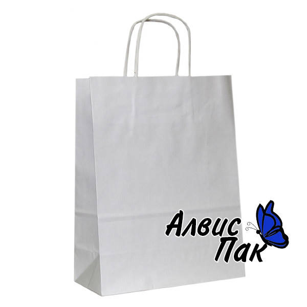 

Паперовий крафт-пакет з ручками білий 150х80х240, Белый