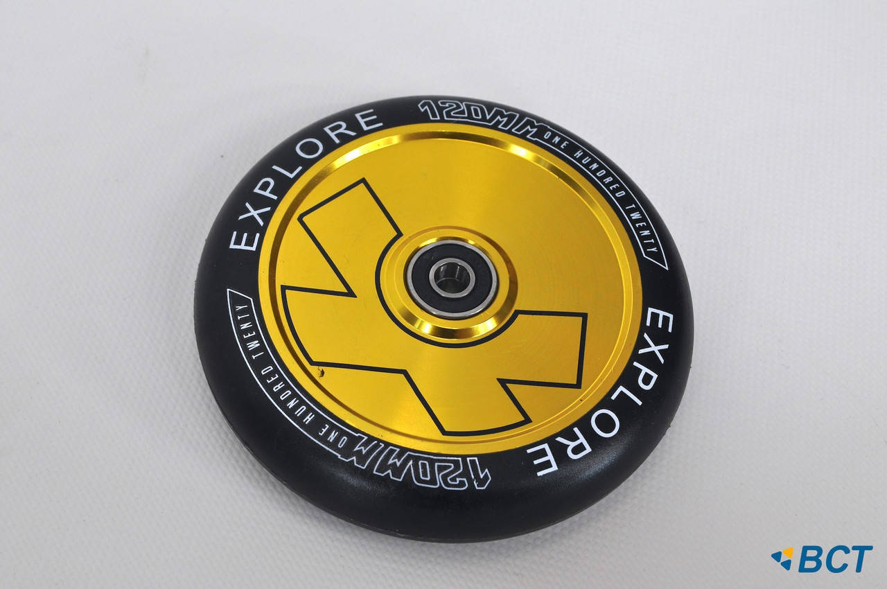 

Колесо для трюкового самоката 120 мм литой дюраль диск Explore Scooter Wheel золото + ABEC 9