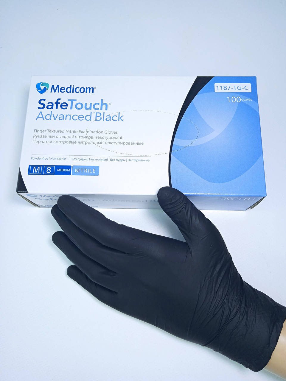 

Перчатки MediCom Нитриловые Чёрные М 100шт/уп, без пудры/ не стерильные, Прозрачный