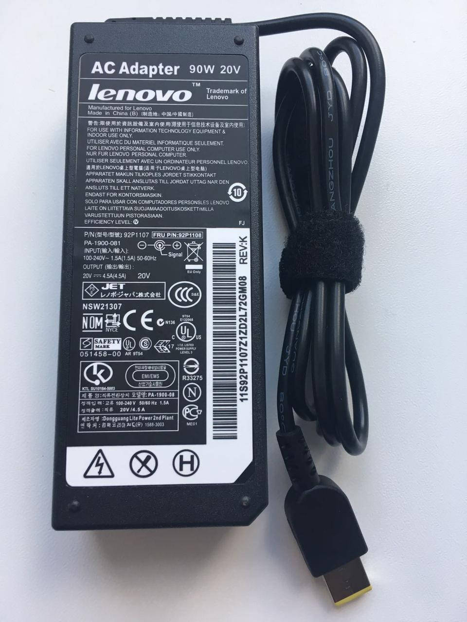 

Зарядка,Блок питания для ноутбука Lenovo 20V 4.5A 90W Usb pin прямоугольный штекер