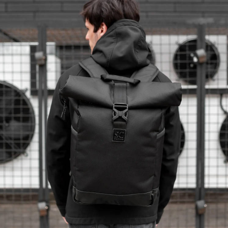 

Рюкзак роллтоп мужской из ткани TRAVEL BAG с отделением для ноутбука черный городской