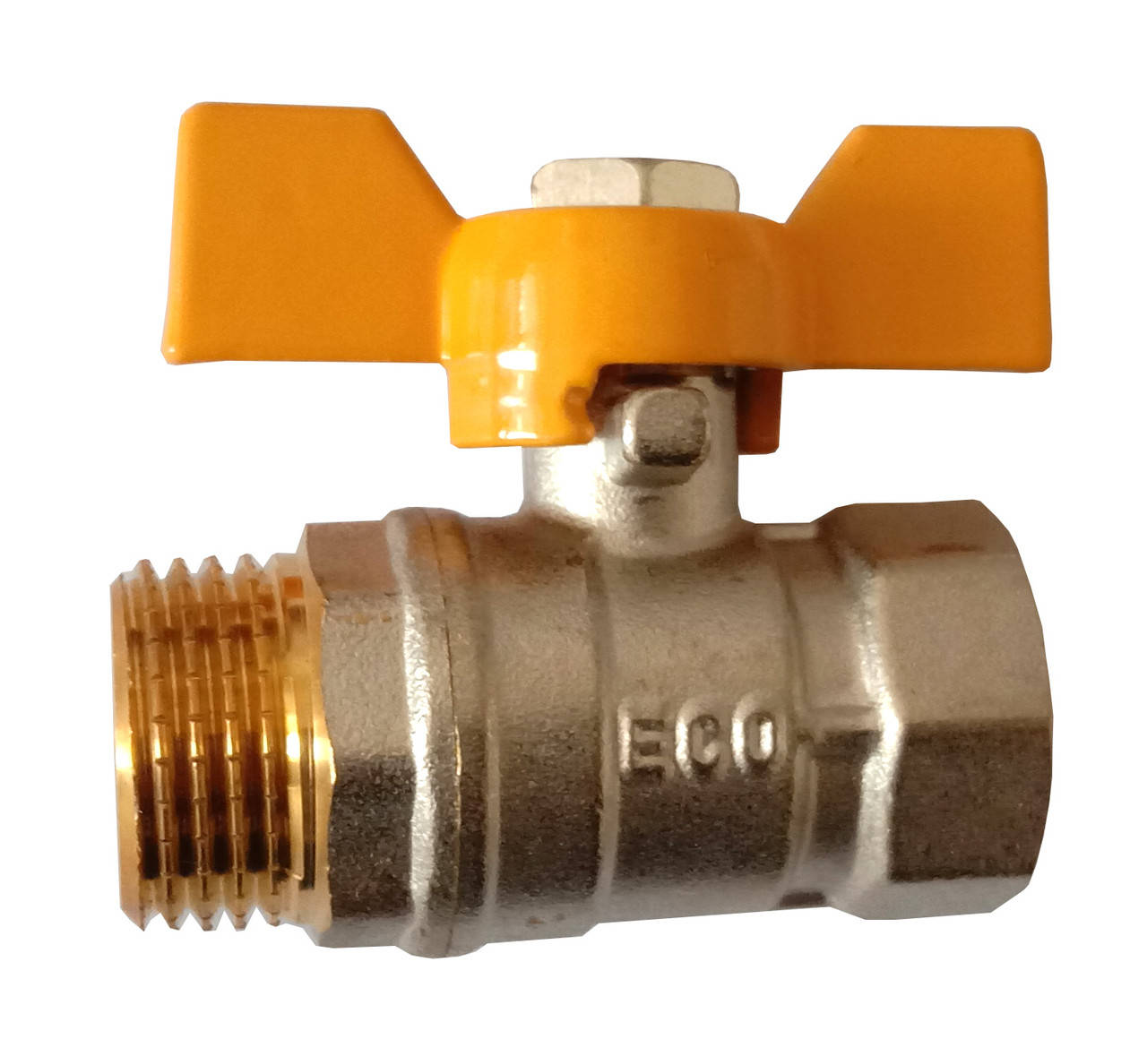 

Кран шаровой 1/2" НВ никель желтая бабочка ECO 24/240, Желтый