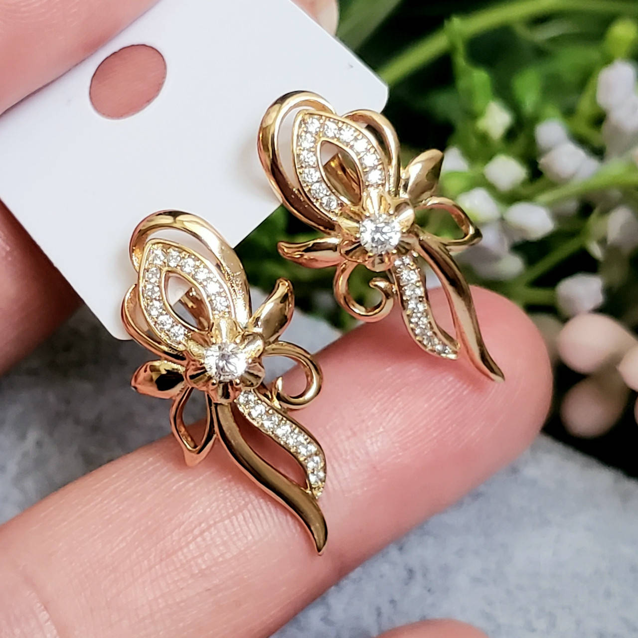 

Серьги Xuping медицинское золото длина 2.7см с цирконием с960