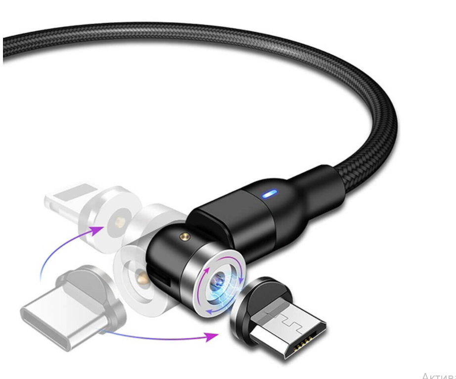 

Зарядный магнитный кабель Magnetic Cable 540° Micro-USB | Type-C | Lightning, 1 м, черный (KG-3093)