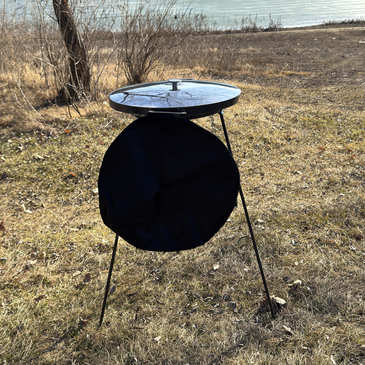 Сковорода з диска 40 см із кришкою нержавійкою, підставкою для вогню розбірні ноги 1м та чохолом