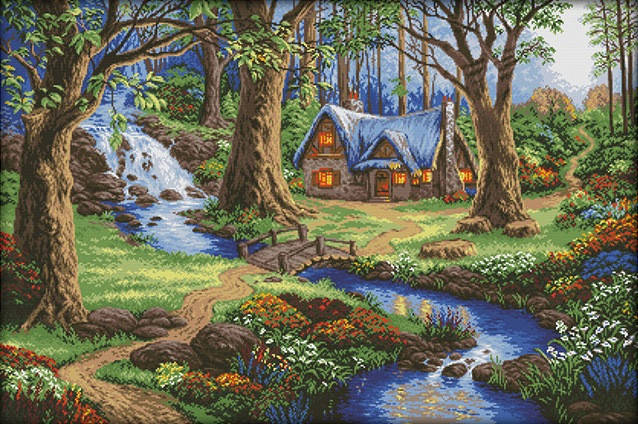 

Набор для вышивания крестом 85х59 Домик в лесу Joy Sunday F754