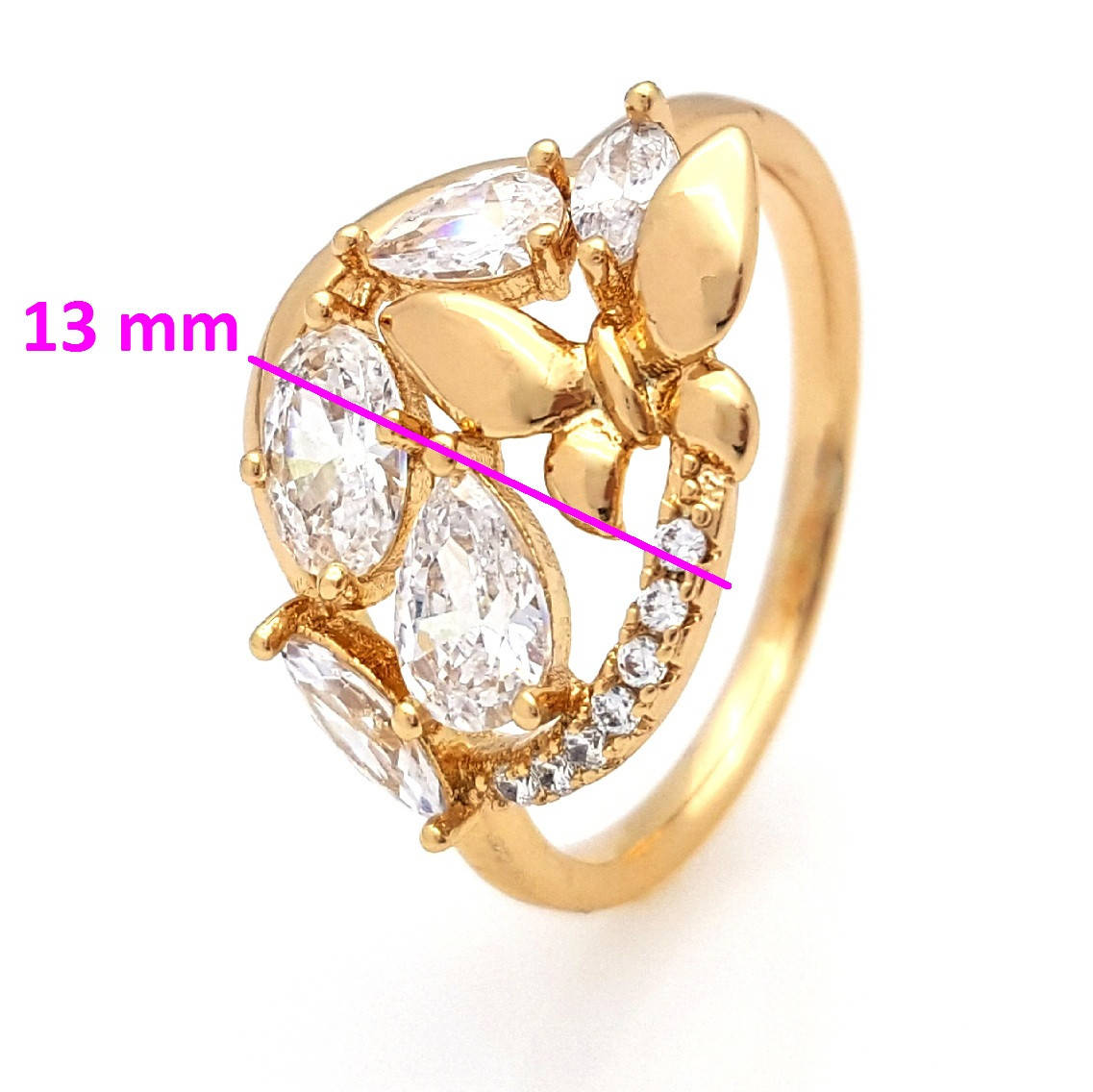 

Кольцо позолоченное, Бабочка в россыпи камней, p. 17, р. 18, р. 19, р. 19,5, медицинская сталь, 18К