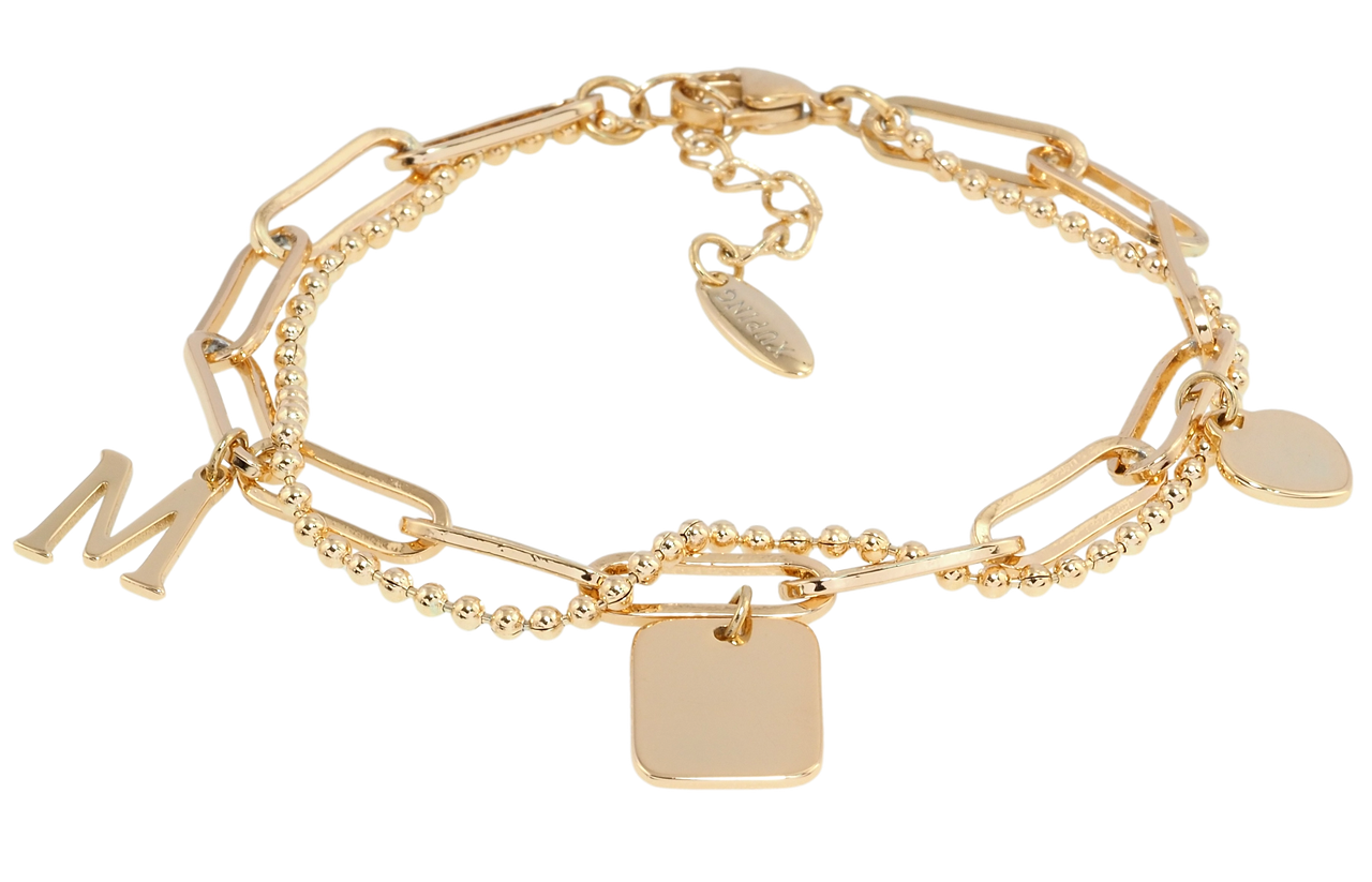 

Браслет Xuping Позолота 18K "Двойная цепочка с подвесками" длина с доп.цепочкой 18.5-22см х 2-5мм