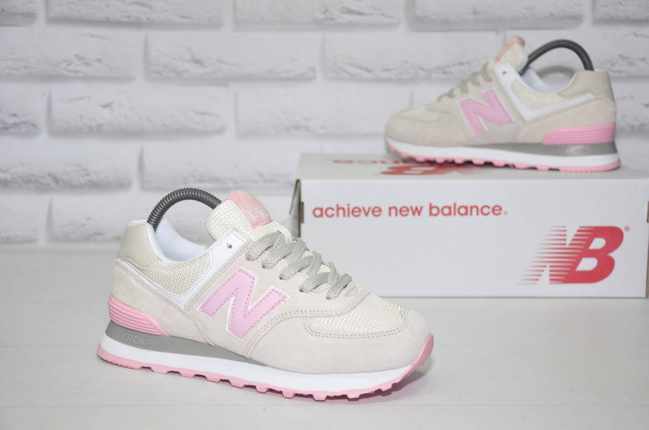 

Женские кроссовки замш и текстиль New Balance 574 бежевые с розовым 38, Бежевый