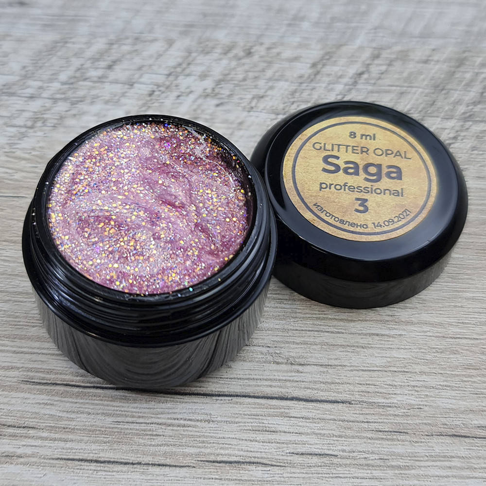 

Глиттерный гель для дизайна ногтей Saga Glitter Opal 03 розовый 8мл