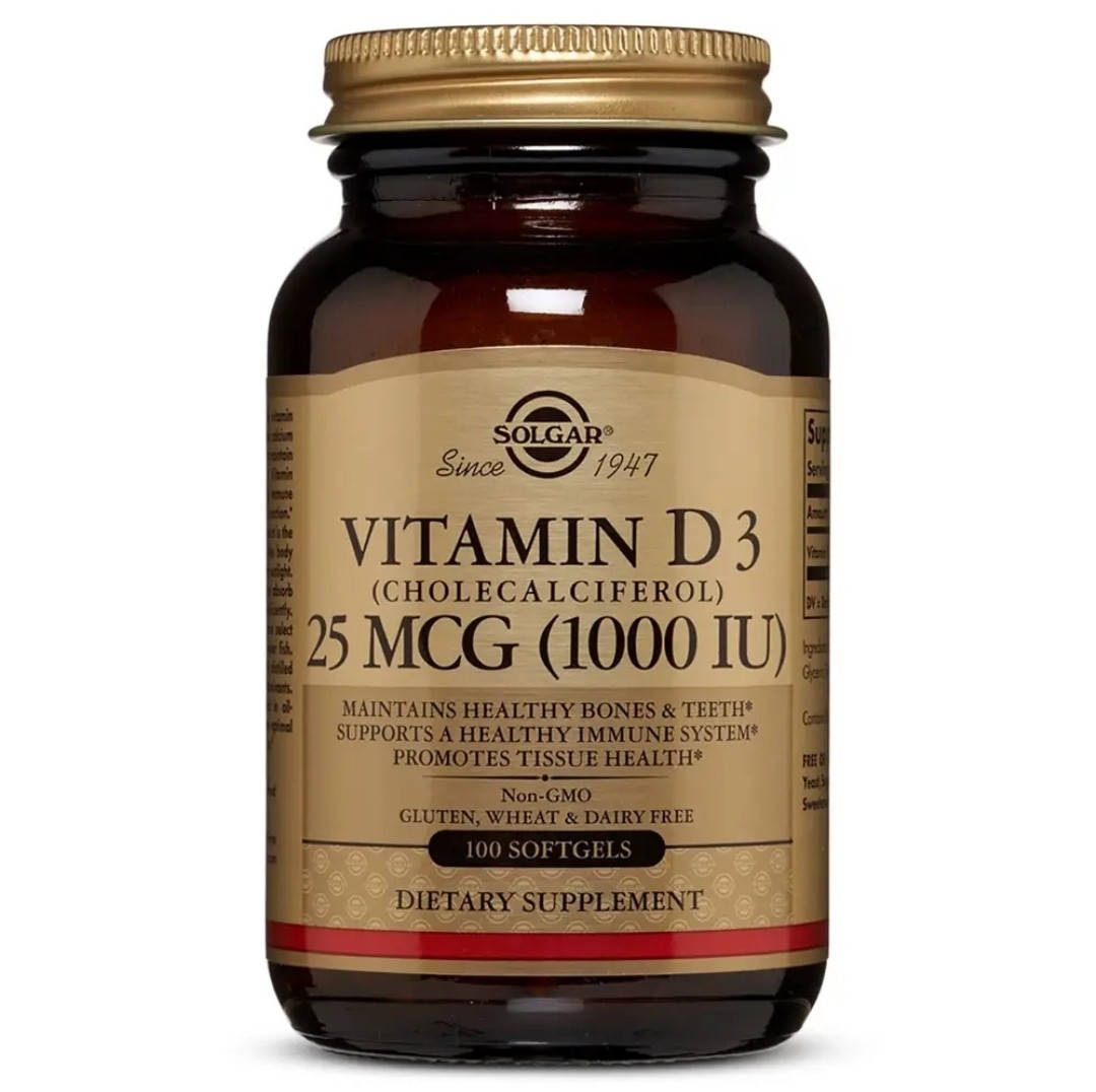 

Витамин Д3, Vitamin D3, Solgar, 1000 МЕ, 100 капсул