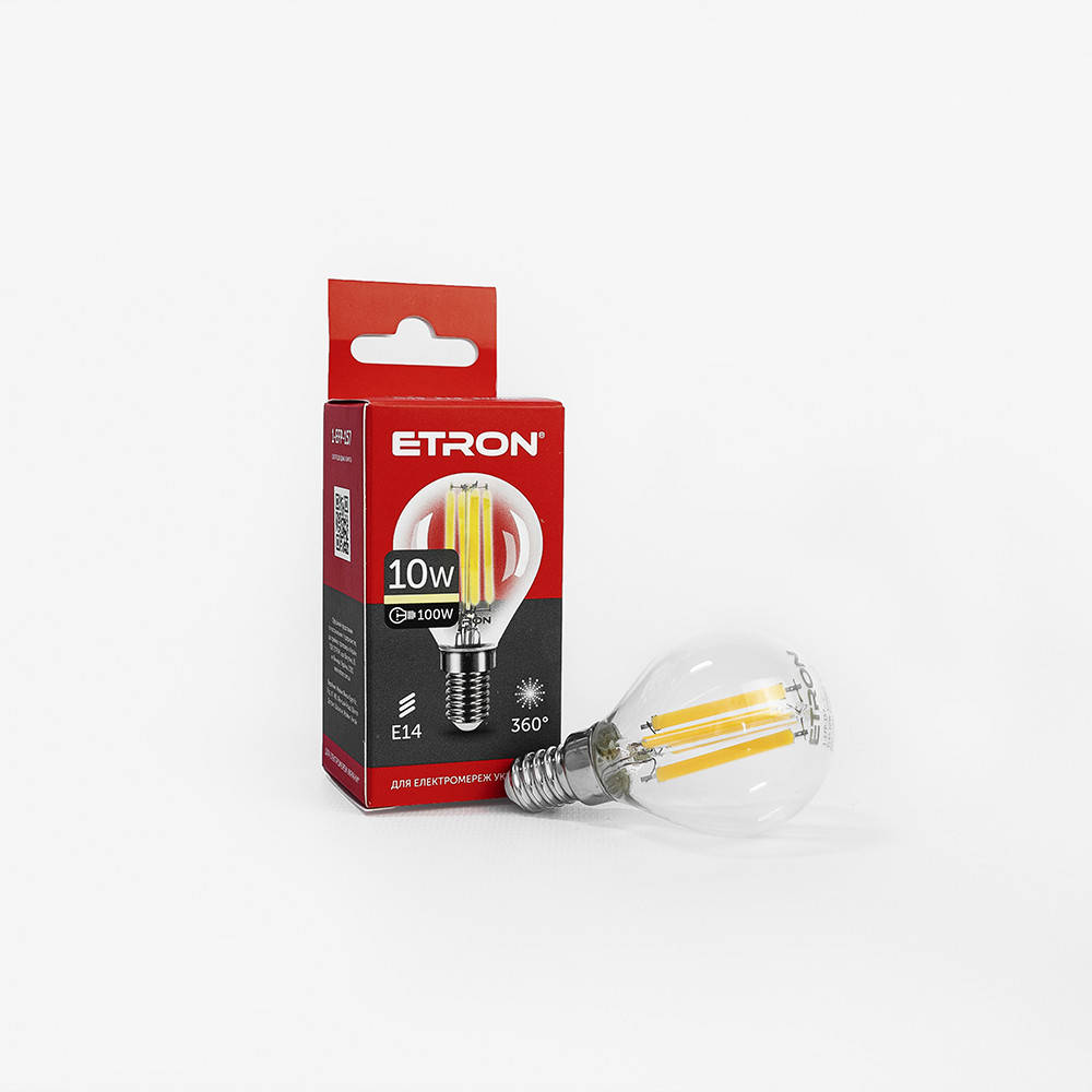 

LED лампа ETRON Filament 1-EFP-157 G45 E14 10W 3000K clear glass