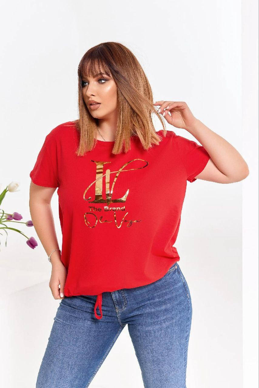 

Женская хлопковая футболка большого размера с завязкой внизу/ 4 цвета