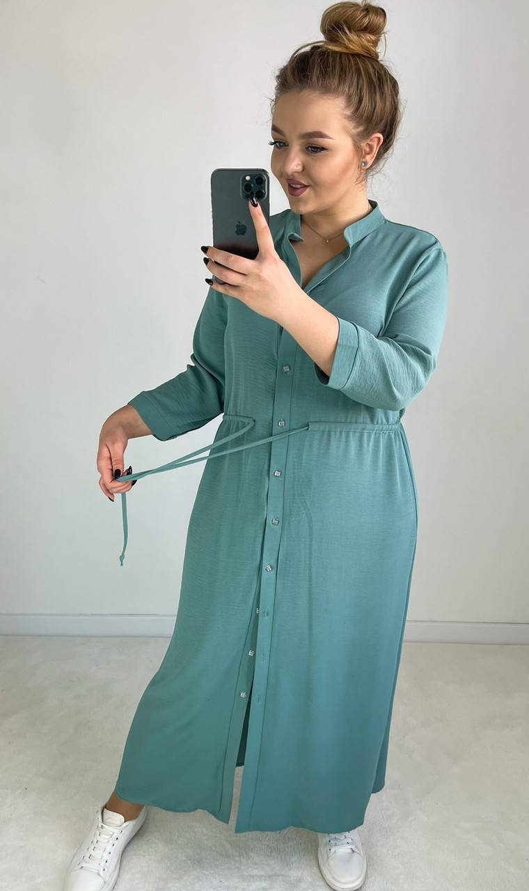 

Платье из американского крепа с длинным рукавом на кулиске