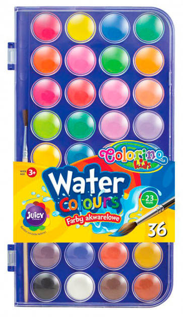 

Краски акварельные с кисточкой, маленькие таблетки, 36 цветов, Colorino