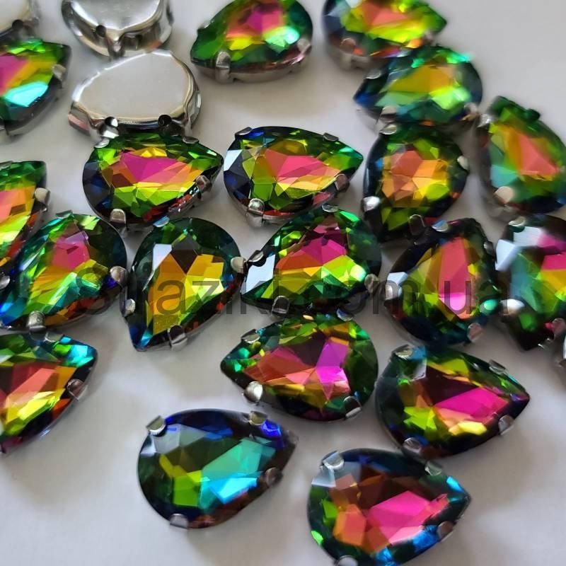 

10*14мм капля rainbow в оправе стекло 1шт