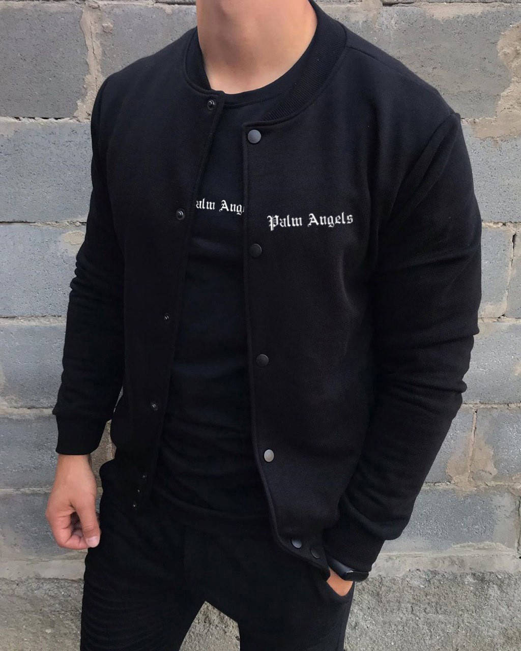 

Бомбер мужской черный Palm Angeles демисезонная Куртка весенняя с принтом Палм Энджелс Пайта на кнопках