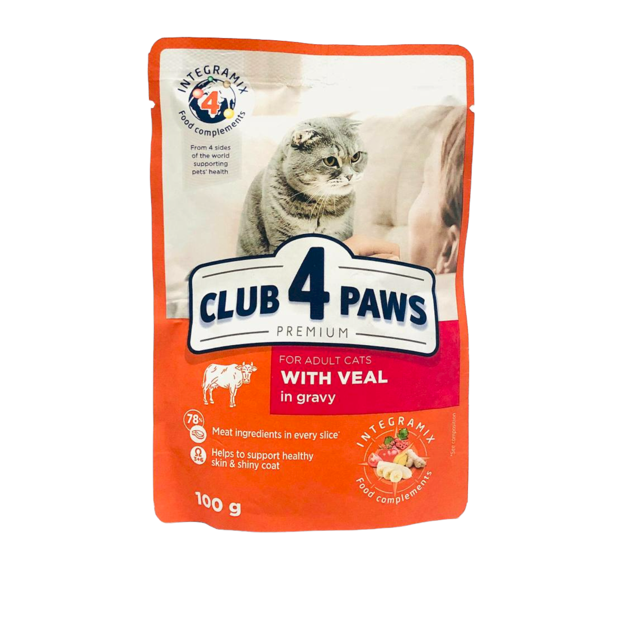 

Влажный корм для взрослых кошек Club 4 Paws (Клуб 4 Лапы) Премиум 100 г С телятиной в соусе