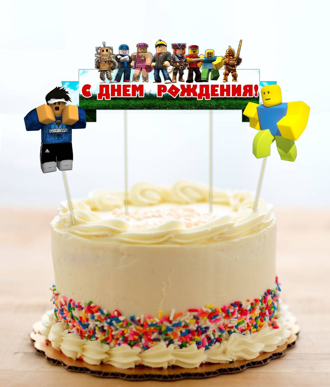 

Набор Топперов в торт "Роблокс / ROBLOX"(роботы) с флажком- топпер КАРТОН - Русский