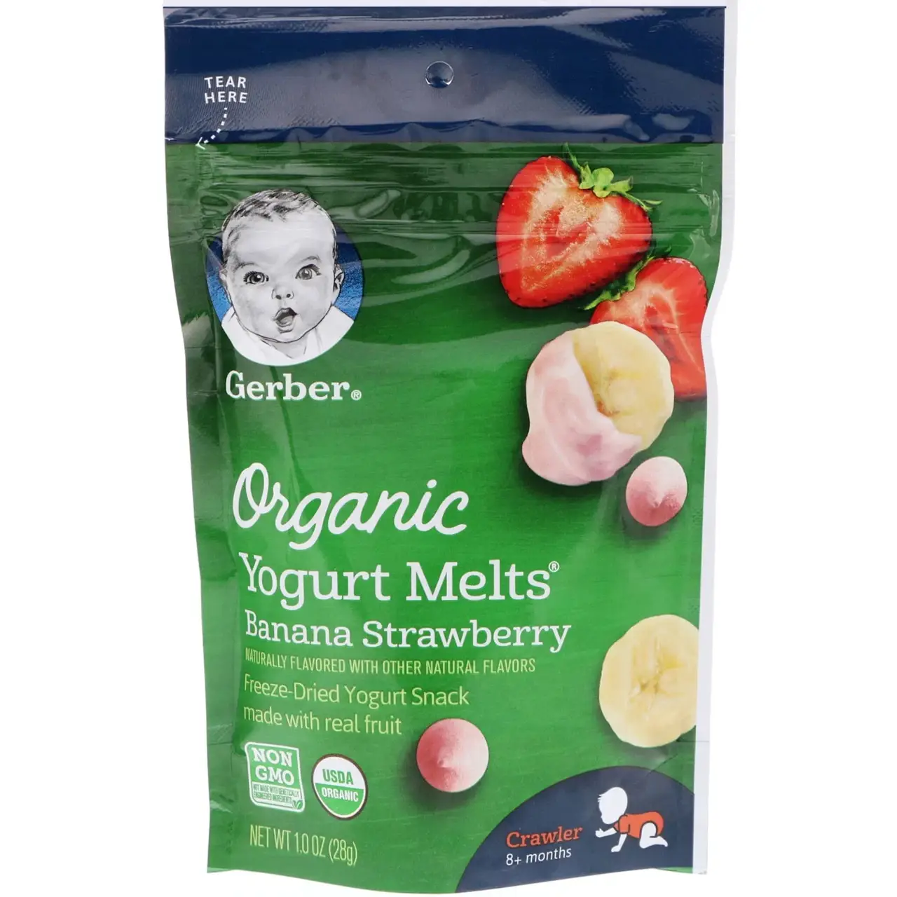 

Gerber, Organic, Yogurt Melts, для малышей от 8 месяцев, с бананом и клубникой, 28 г (1,0 унция)