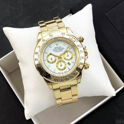 

Часы Мужские Rolex Daytona Quartz Date Gold-White, Браслет золотой, Белый цф